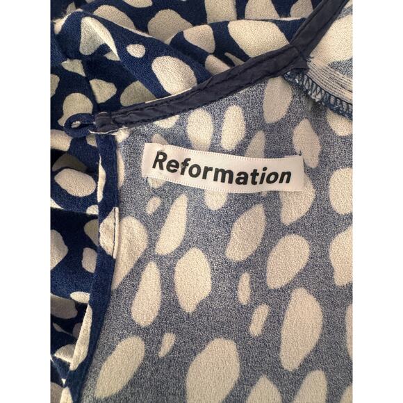 Reformation Kellan Long Sleeve Midi Dress Blue White Abstract Dot Size 0 - Picture 6 of 12